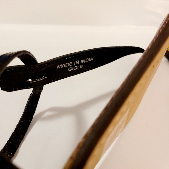 Sam Edelman Gigi t-strap boho sandal painted Aztec tribal print black leather - Picture 5 of 11